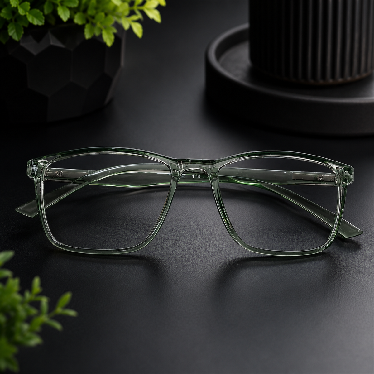 Transparent Sage Green Square Eyeglass Frame