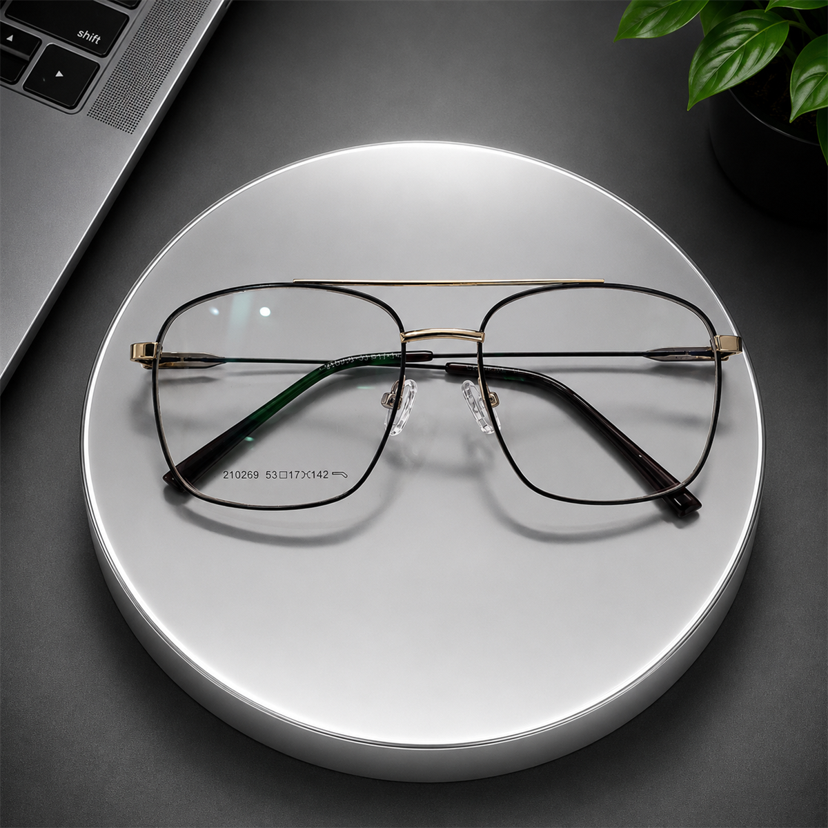 Confine Premium Aviator Full Rim Metal Eyeglass Frame Black Gold