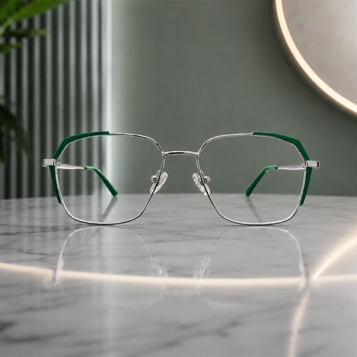 Silver Green Geometric Metal Frame