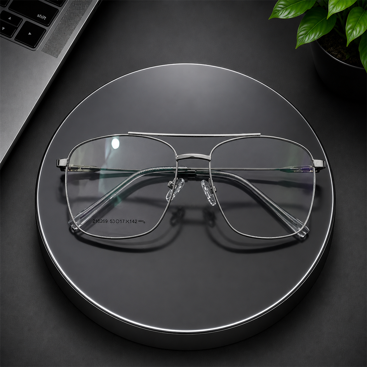 Confine Premium Silver Aviator Metal Eyeglass Frame