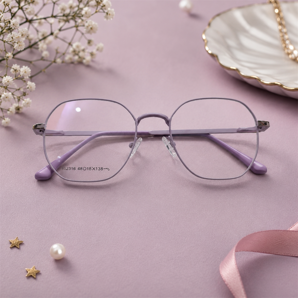 Pastel Lavender Hexagonal Metal Eyeglass Frame 632316