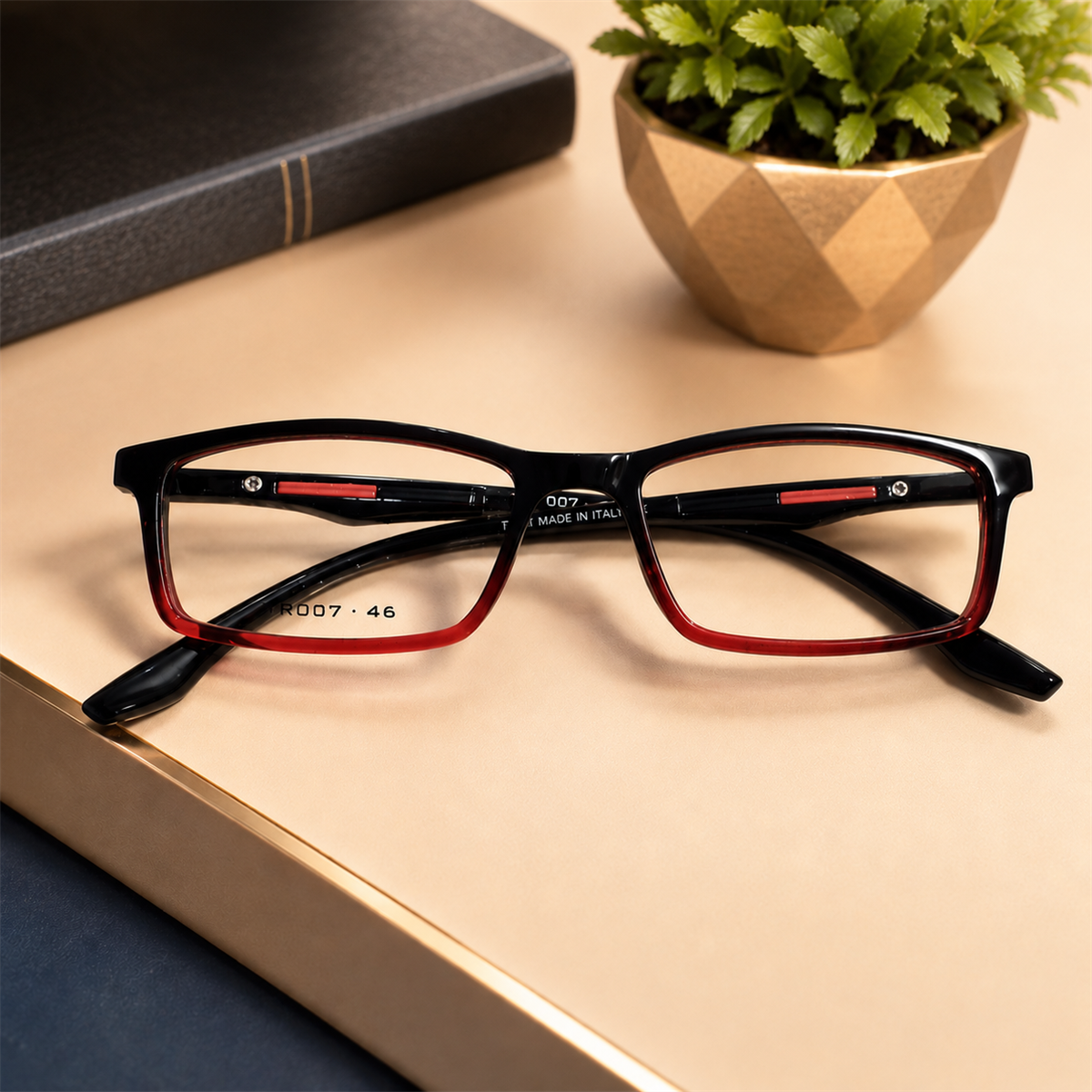 Kids Black Red Rectangular Eyeglass Frame R007