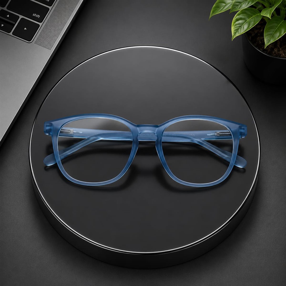 Ocean Blue Crystal Round Eyeglass Frame