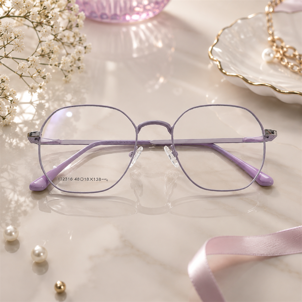 Pastel Lavender Hexagonal Metal Eyeglass Frame 632316