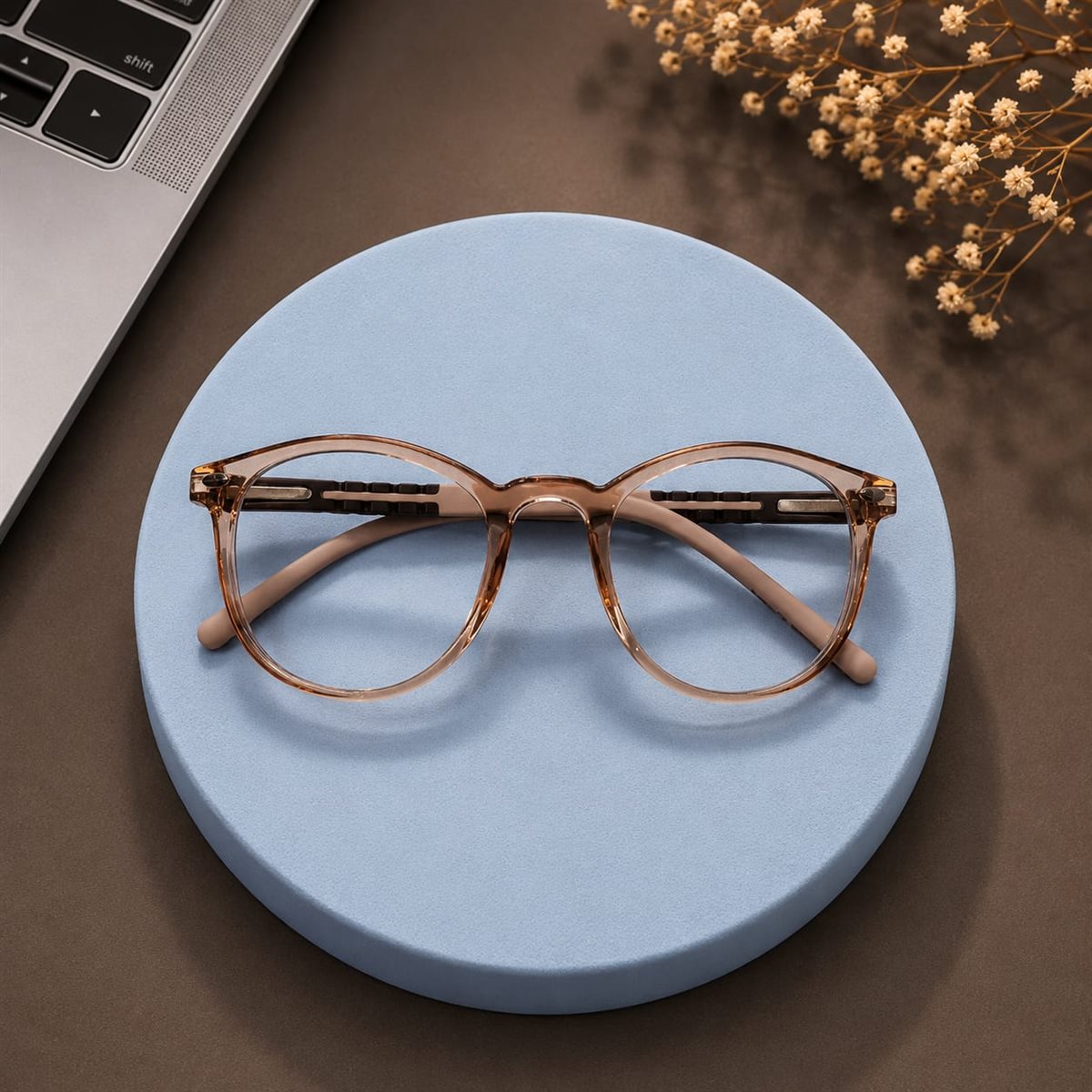 Kids Transparent Round Eyeglass Frame Brown Crystal CH-1001