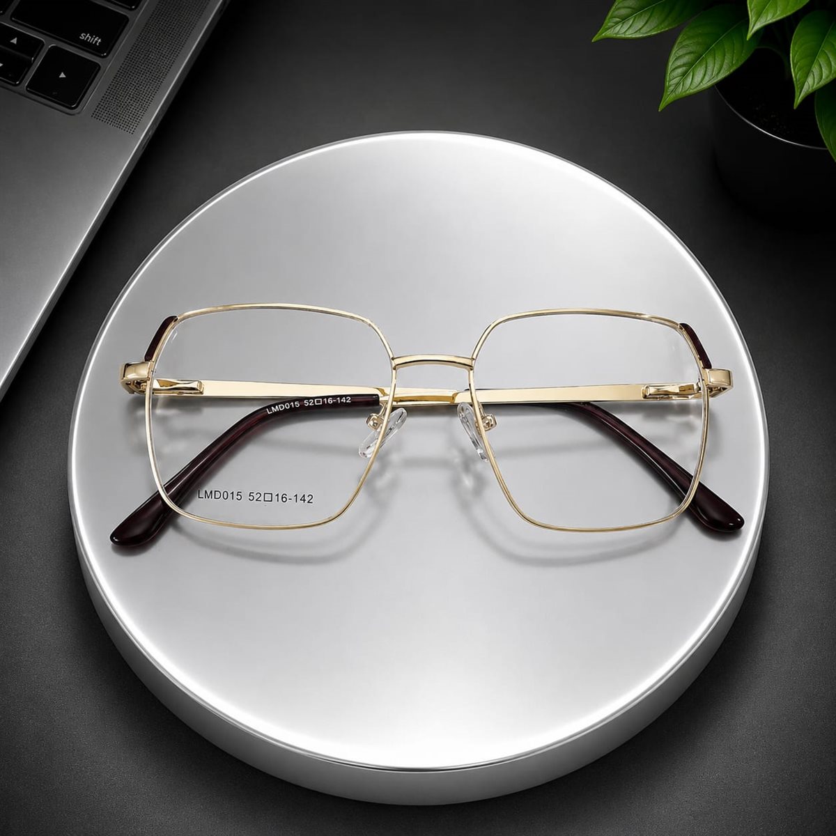 Classic Luxe Gold Square Eyeglass Frame Gold Brown