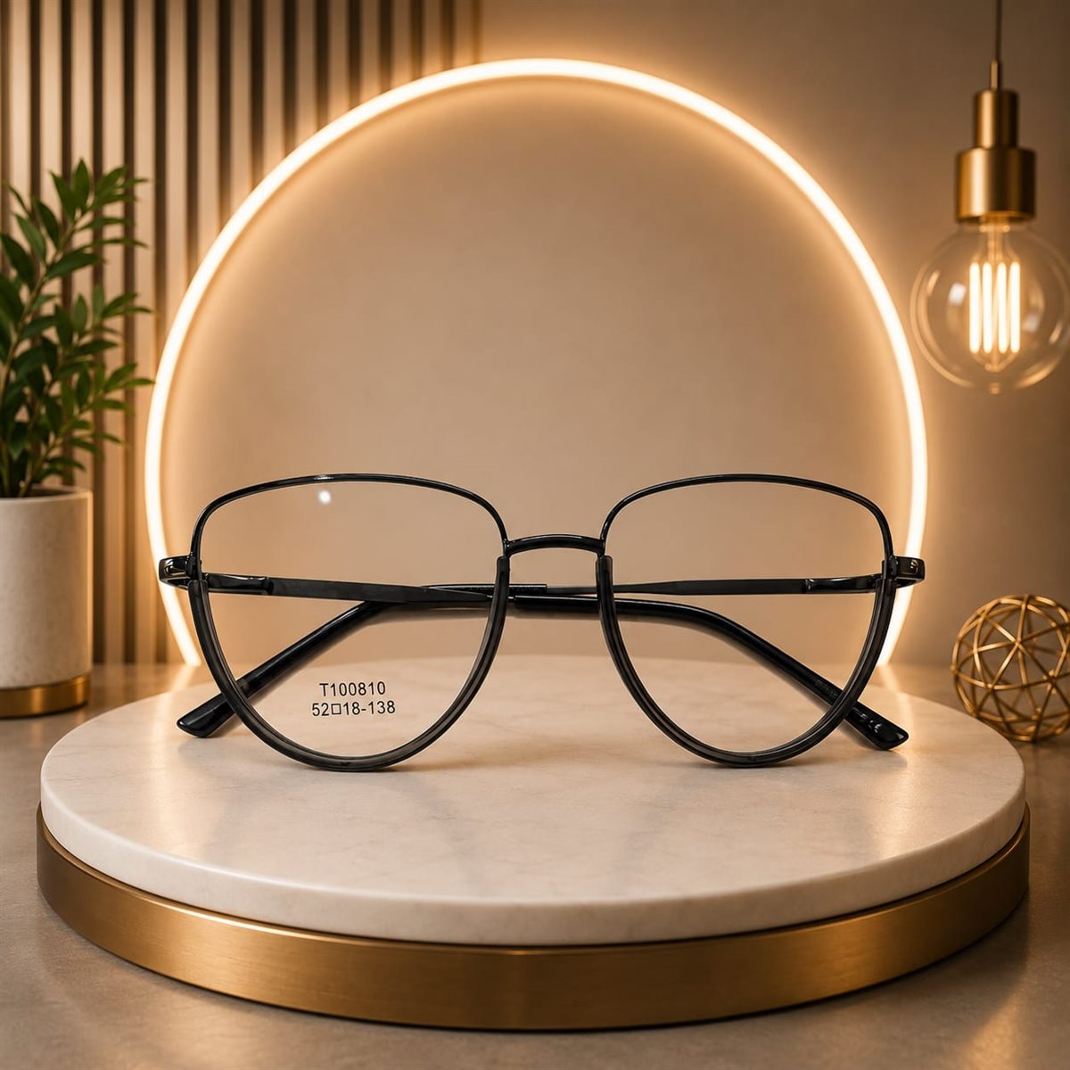 Premium Black Round Metal Eyeglass Frame T100810