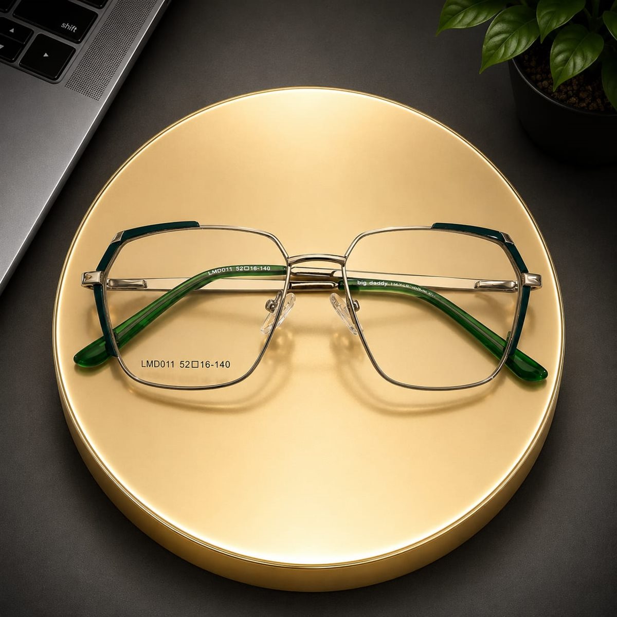 Urban Edge Premium Hexagonal Eyeglass Frame Silver Green