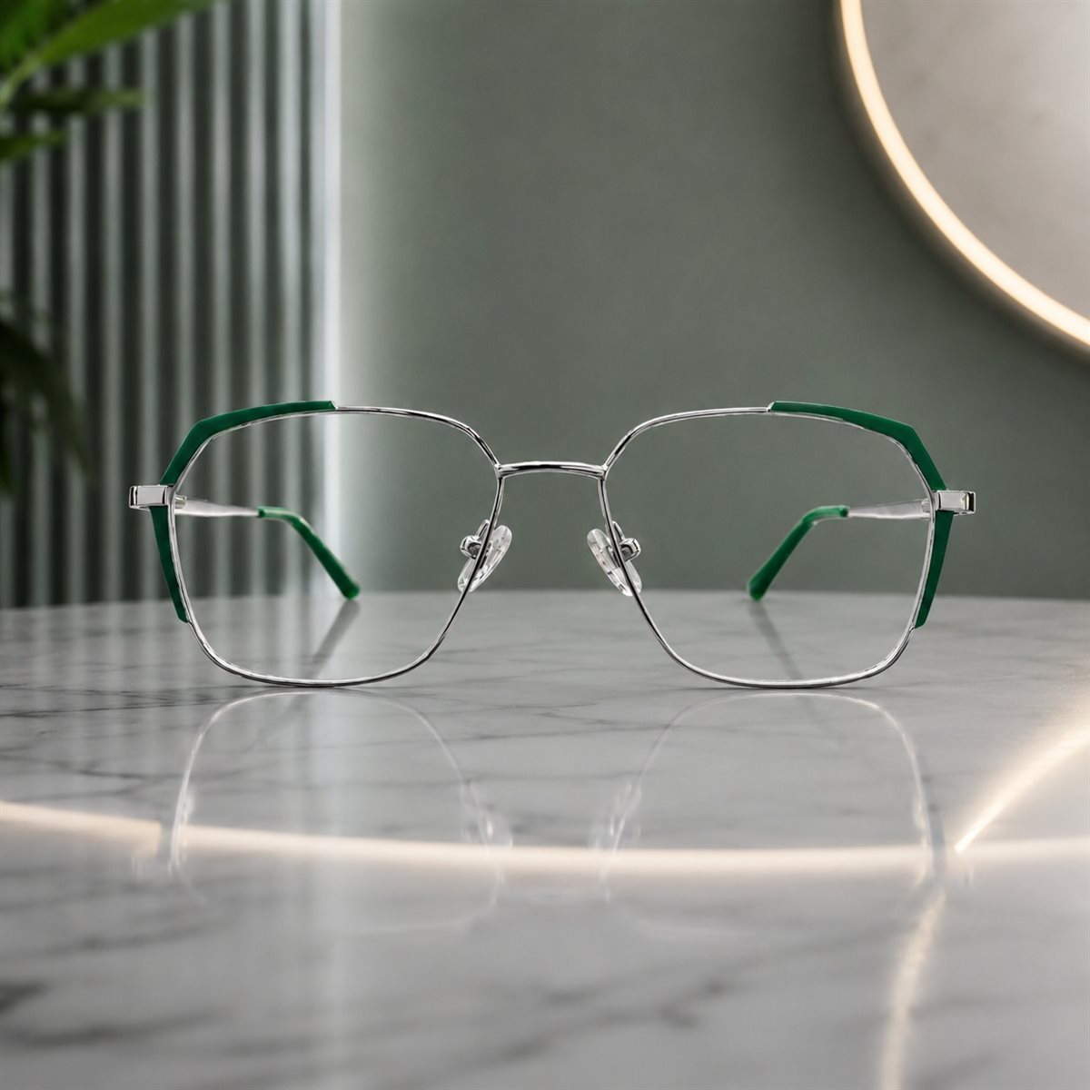 Silver Green Geometric Metal Frame