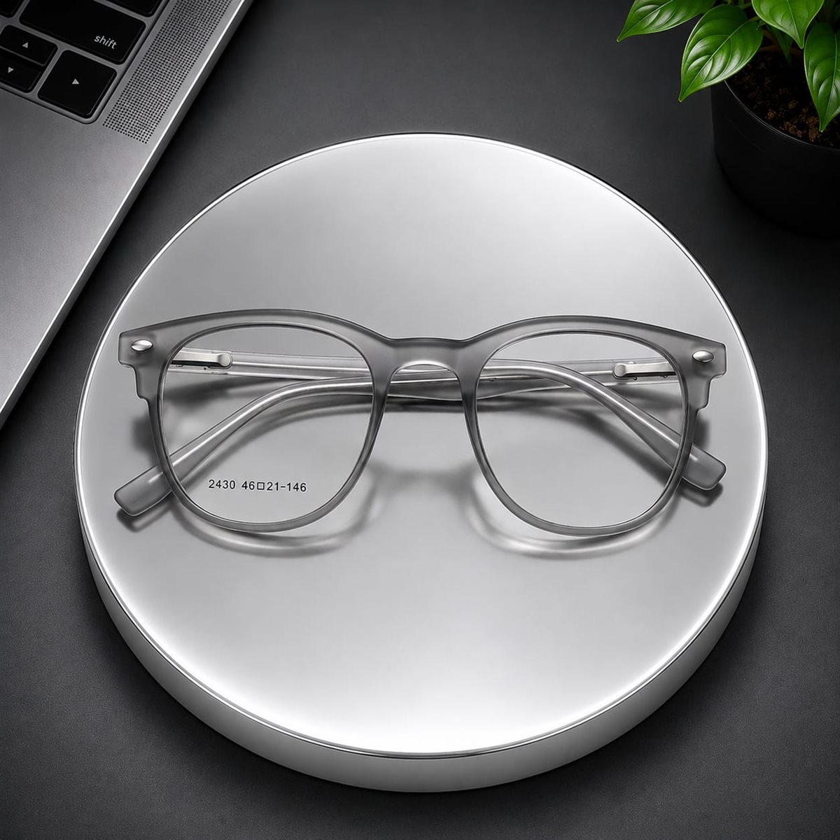 Frost Grey Round Transparent Eyeglass Frame CH2430