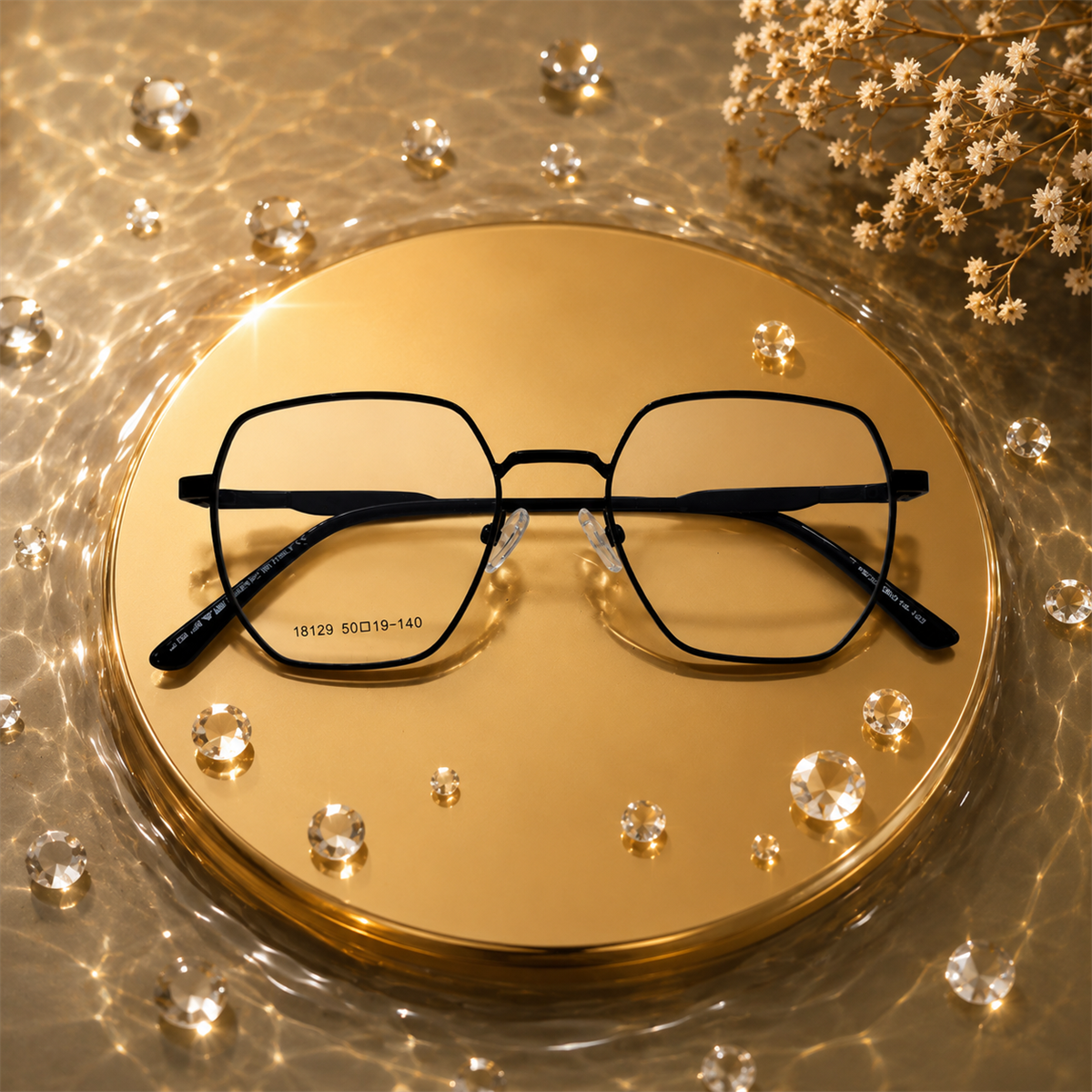 Premium Hexagonal Metal Eyeglass Frame Black 18129