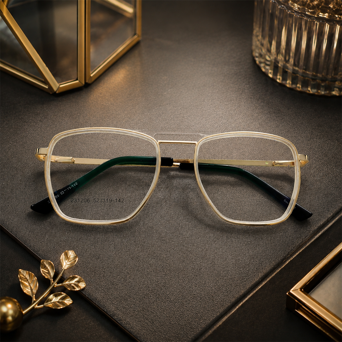Golden Clear Square Eyeglass Frame