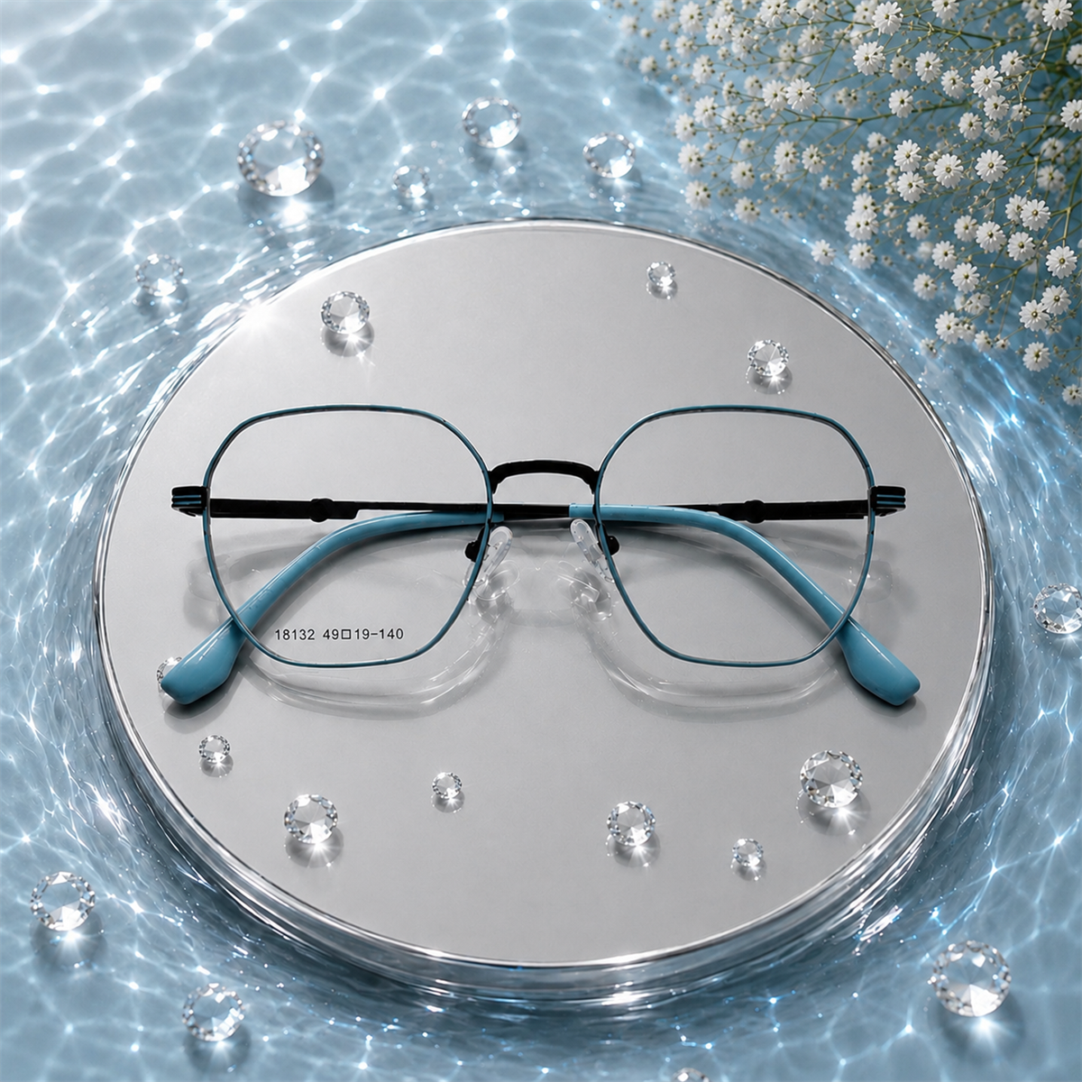 Sky Blue Geometric Metal Eyeglass Frame